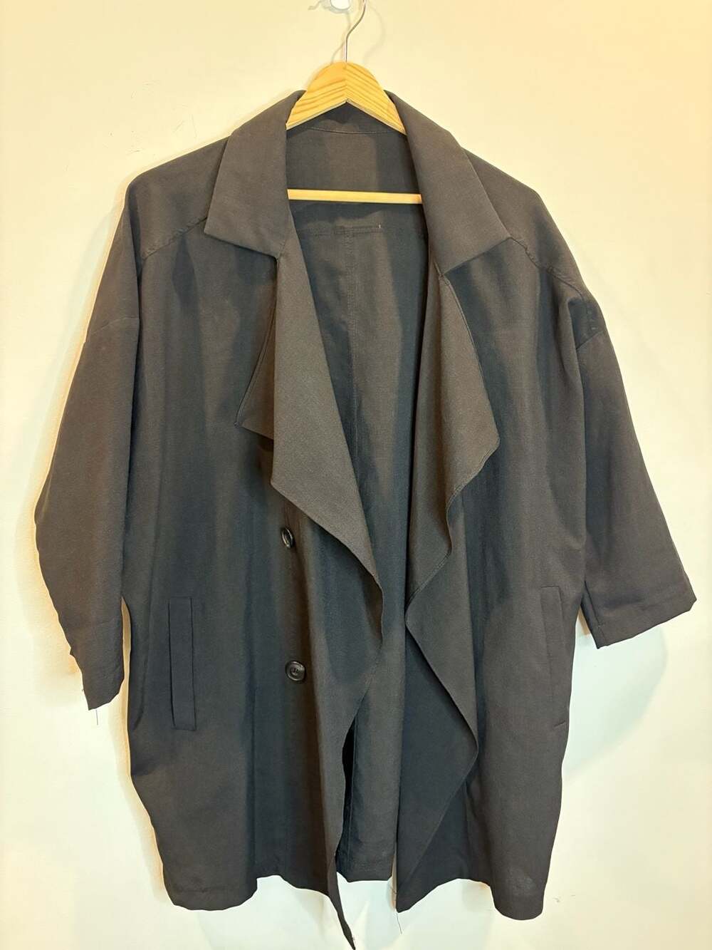 Decadence Women's Black Oversized Asymmetrical Kimono Trench Coat